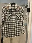 NWT Ryan Michael White Black Western Embroidered Snap Front Blouse S