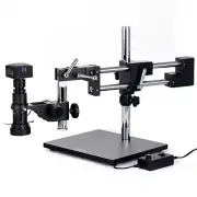 AmScope H800 0.7X-5X Zoom LED Microscope w 2-Arm Boom Stand+ 18MP Camera USB 3.0