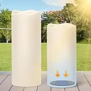 [Lasumora] Large Solar Candles Outdoor Waterproof, Outdoor Candles Rechargeable for Lanterns, Large Solar Lanterns Flickering for Garden Camping Patio Home Decor Dusk to Dawn (2Pcs,4" D×8"/10" H)