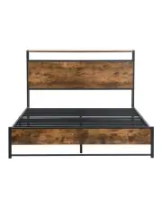[IHOMDEC] Heavy Duty Metal Double Size Bed Frame in Rustic Dark Brown