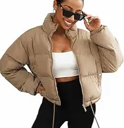 [Acubozzntb] Puffer Jacket Womens Cropped Zip Up Padding Warm Quilted Jackets Winter Coats