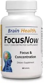 Focus Now - 100% Natural Dietary Supplement - Supports a Healthy Level of Focus, Concentration & Memory - 60 Brain Tablets