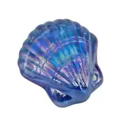 Vintage Iridescent Cobalt Blue Clam Shell Seashell Paperweight Carnival Glass