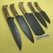 Custom Handmade Knife King's Black Coated Steel, 5 pcs Kitchen knife set