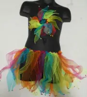 STREAMER SKIRT CHIFFON RIBBONS MULTI COLORED HEADPIECE Rhinestone trim one size