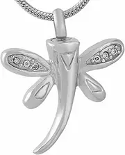 DOTUIARG Pet Remembrance Jewelry Crystal Wing Dragonfly Stainless Steel Cremation Urn Necklace for Ashes