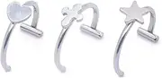 [Niaspi] 3Pcs Fake Lip Rings for Women Girls 16G T-Shaped Heart Star Cross Non-Piercing Cartilage Nose Rings Stainless Steel Clip Hoops Body Jewelry, Stainless Steel, no gemstone