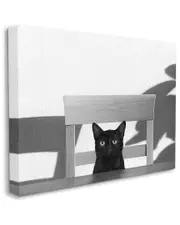 Stupell Industries Black Cat at Kitchen Table Pet Animal Photograph Stretched Canvas Wall Art by Jon Bertelli