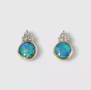 High Grade Five-Star Australian Opal Diamond Cluster Stud Earrings by Kabana