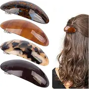 Framendino, 4 Pack French Oval Hair Barrette Tortoise Shell Barrettes 3.5inch Curved Ponytail Holder Clamp for Women