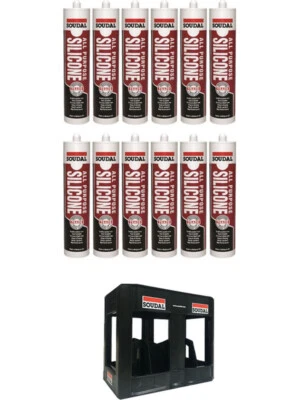 Soudal All Purpose Silicone Sealant Grey Dune 300ml 12 Pack + Crate Kit