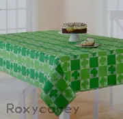 St Patricks Day Shamrock Green White Jacquard 70 in Round Tablecloth NWT