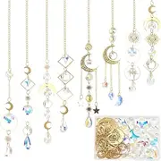 SUNNYCLUE 1 Box DIY 8 Sets Sun Catchers Kit Moon Suncatchers Gold Star Crescent Hanging Prism Suncatcher with Crystal Rainbow Maker for Windows Indoor Outdoor Home Garden Party Wedding Decor Gifts