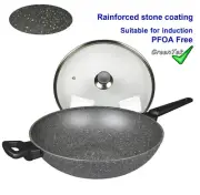 Non-Stick Wok with Lid 32cm,Stone Coated,Induction,Pan, Cookware, Stone, Ceramic