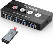 USB 3.0 Switch Selector, 4 Port USB KVM Switch Peripheral Switcher Box, 4 Computers Sharing 4 USB Devices, for PC, Printer, Scanner, Mouse, Keyboard, Button Switch & Remote Control