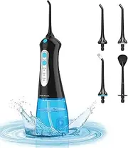 Water Dental Flosser Cordless for Teeth and Brace, 300 ML Portable Dental Oral Irrigator, 3 Modes Water Flossing Pick, 4 Water Jet Tips IPX7 Waterproof Teeth Cleaner for Travel