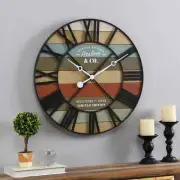 Black Wall Clock Farmhouse Home Decor Analog with Roman Numerals Red Blue Wood