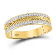 14k Yellow Gold Round Diamond Wedding Wheat Texture Band Ring 1/3 Cttw