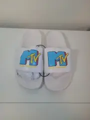 Brand New MTV Music television Flip Flops Men’s 5 Women’s 6.5 Logo White