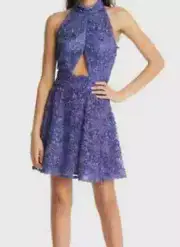 SHO TADASHI SHOJI Violet Sequin Ribbon Soutache Cut-Out Fit & Flare Mini Dress 6