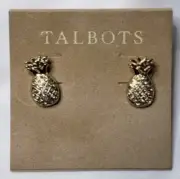 NWT Talbots Pineapple Stud Pierced Earrings Gold tone