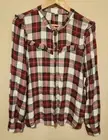 Old Navy Women's Red White Flannel Blouse Ruffles Button Down Medium