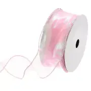 2 3/8" Wide Sheer Wired Organza Ribbon Chiffon Ribbons 25 Yard Pink