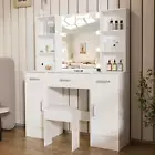 Dressing Table with Mirror LED Lighted, Vanity Desk with Stool and Drawers White