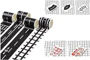 9 Pieces Play Road Tape for Toy Cars & Trains, Road Tape DIY Traffic Sign Set,Black Tape 4 Rolls Road Tape,Model Traffic Tape Car Stickers Road,Quick Cleanup,No Residue, for Kids Gift