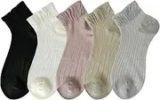 [zrylibya] Women Sheer Socks Summer Thin Mesh Lace Elastic Ankle Socks See Through Hollow Out Crochet Nylon Socks 5 Pairs