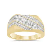 Diagonal Tablet Men's Ring with 1.00ct of Diamonds in 9kt Yellow Gold