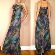 New $440 Mikael Aghal Y2K Vintage Maxi Leopard Dress Animal Print Peacock Sz 4