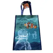 Trader Joe's Blue Fish Tote Bag Ocean Clownfish Submarine seahorse Jelly Octopus