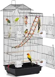 Metal Bird Cage, Large Flight Bird Cages for Conure Parakeet, Quaker Parrot, Cockatiel, Lovebird, Pigeon with Roof Top, Black 45 * 35 * 100Cm