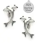 dolphin earrings 925 sterling silver fish studs sealife silver double large New