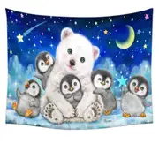 Kids Cute Animal Drawings Polar Bear and Penguins Tapestry