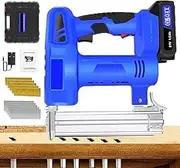 21V Cordless Brad Nailer with Battery, Charger and 1000 Staples/Nails, 2 in 1 Electric Brad Nailer for Upholstery, Fencing, Carpentry and Woodworking