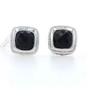Andrea Candela Mini Alhambra Onyx Stud Earrings - Sterling 925 Square Pierced