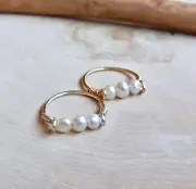 Dainty Pearl Ring, Freshwater, Baroque, Keshi Pearl, Wire Wrap, Gold Silver Band
