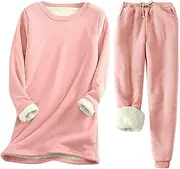 [tuduoms] Women's Fleece Sweatsuit 2 Piece Outfit Winter Sherpa Lined Warm Up Jogging Suits Thick Sweatshirt and Sweatpants Set