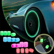 16 Pcs Fluorescent Car Tire Valve Caps, Universal Glow in The Dark Tire Caps, Durable Luminous Tire Valve Stem Cap for Most Cars, SUVs, Trucks, Motorcycles and Bicycles