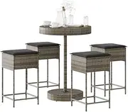 Patio Furniture Sets 5 Piece Garden Bar Set with Cushions Grey Poly Rattan