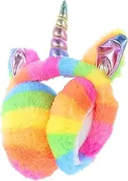 [OATIPHO] Unicorn Hard Hat Ear Muffs LED Headband Faux Fur Hat Weighted Stuffed Animals Rainbow Ear Muffs Nose Warmer Ear Muffs Winter Ears Head Band Plush Ear Warmer