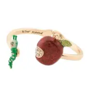 NEW BETSEY JOHNSON GOLD TONE,RED APPLE,GREEN WORM,HINGE BANGLE,BRACELET