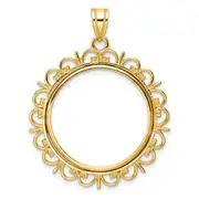 14K Yellow Gold Wideband Distinguished Coin Jewelry Polished Fancy 22.0mm Prong Bezel Pendant