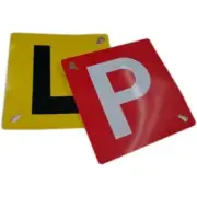 Learners L Plates+P Plates Pair Strong Suction Cups, Yellow L+Red P Double side