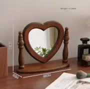 TOOLKISS Love Shaped Mirror – Cordate Wooden Tabletop Vanity Mirror with Elegant Design, Compact & Functional for Bathroom, Bedroom, or Vanity