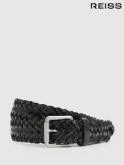 Reiss Black Carlton Woven Leather Belt (E45188) | $135
