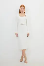 Bandage Figure Form Knit Belted Midi Dress
