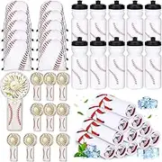 Retisee 40 Pcs Baseball Team Gifts Party Favors Bulk with 10 Mini Battery Fans, 10 Cooling Towels, 10 Drawstring Goodie Gift Bags, 10 20oz Sports Water Bottles for Baseball Players, Fans, Coaches
